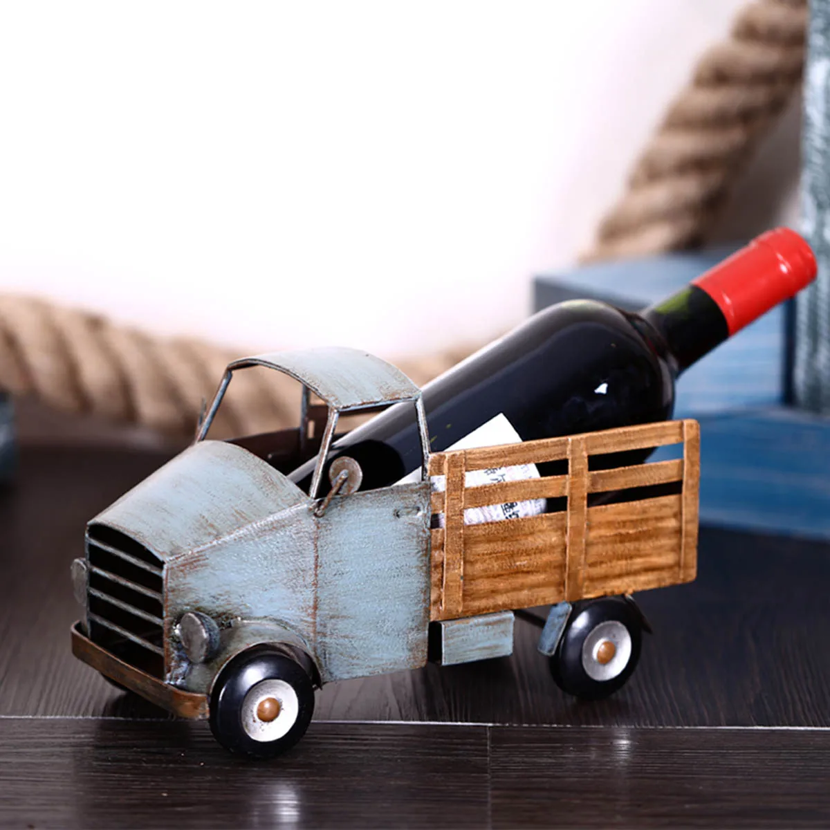 Factory price Home Decor Creative Rustic Metal car pickup truck Shape Tabletop single Wine Bottle Holder