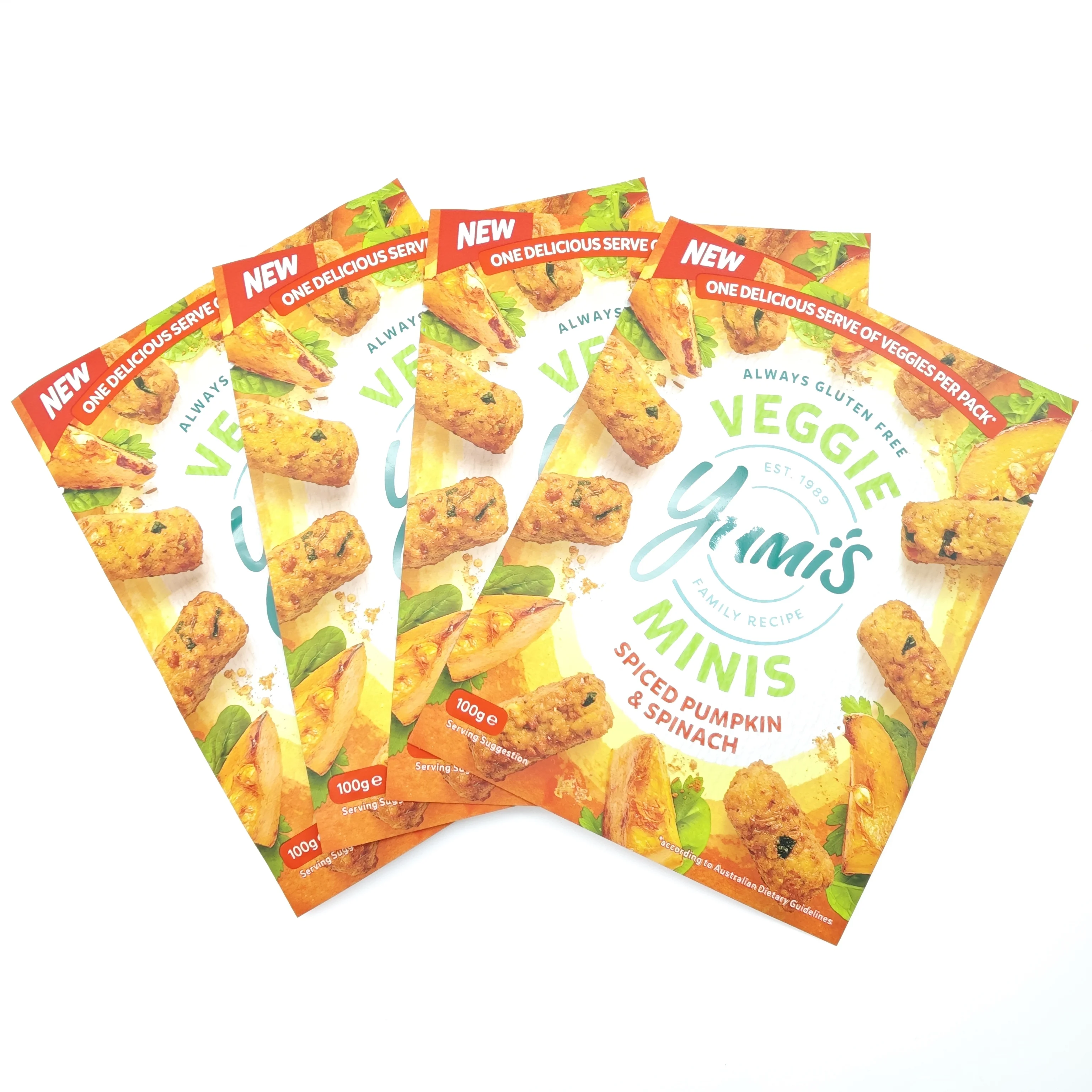 Digital printed heat sealed plastic self sealing food standing bag packaging polyester film bag