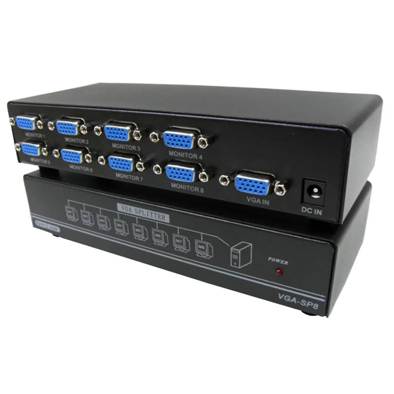 
VGA-SP8 New 350Mhz 1 Input 8 Output 1 X 8 Video Distribution Amplifier High Resolution 8 Port VGA Splitter 