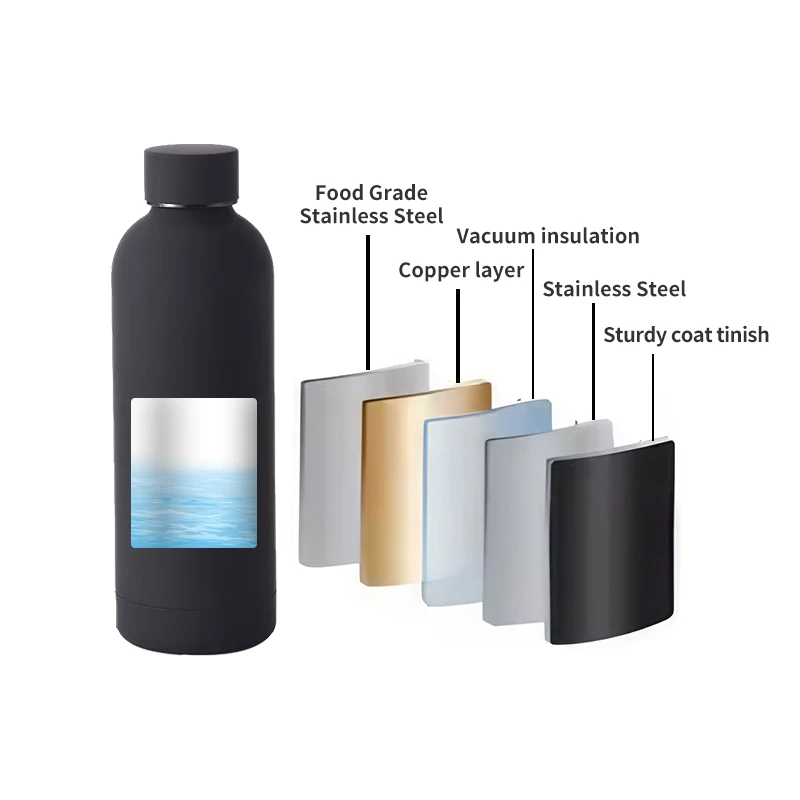 Stainless Steel  Sample available Drink Bottle Rubber Paint Double Walled 500ml 750ml Water Bottle Custom Logo With Bpa Free