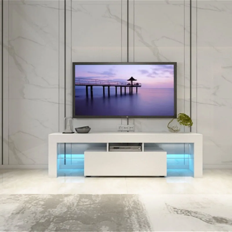 Hot Selling Modern TV Stand White High Gloss Wood TV Unit with LED lighting