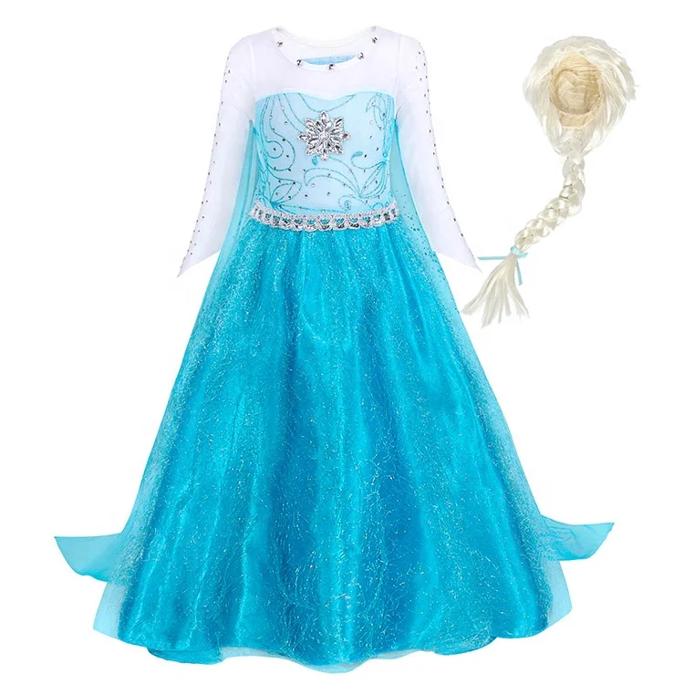 Лидер продаж платье для девочек Роскошные платья принцессы с длинным рукавом костюм косплея на Хэллоуин и вечеринку детское синее Розовое Свадебное бальное