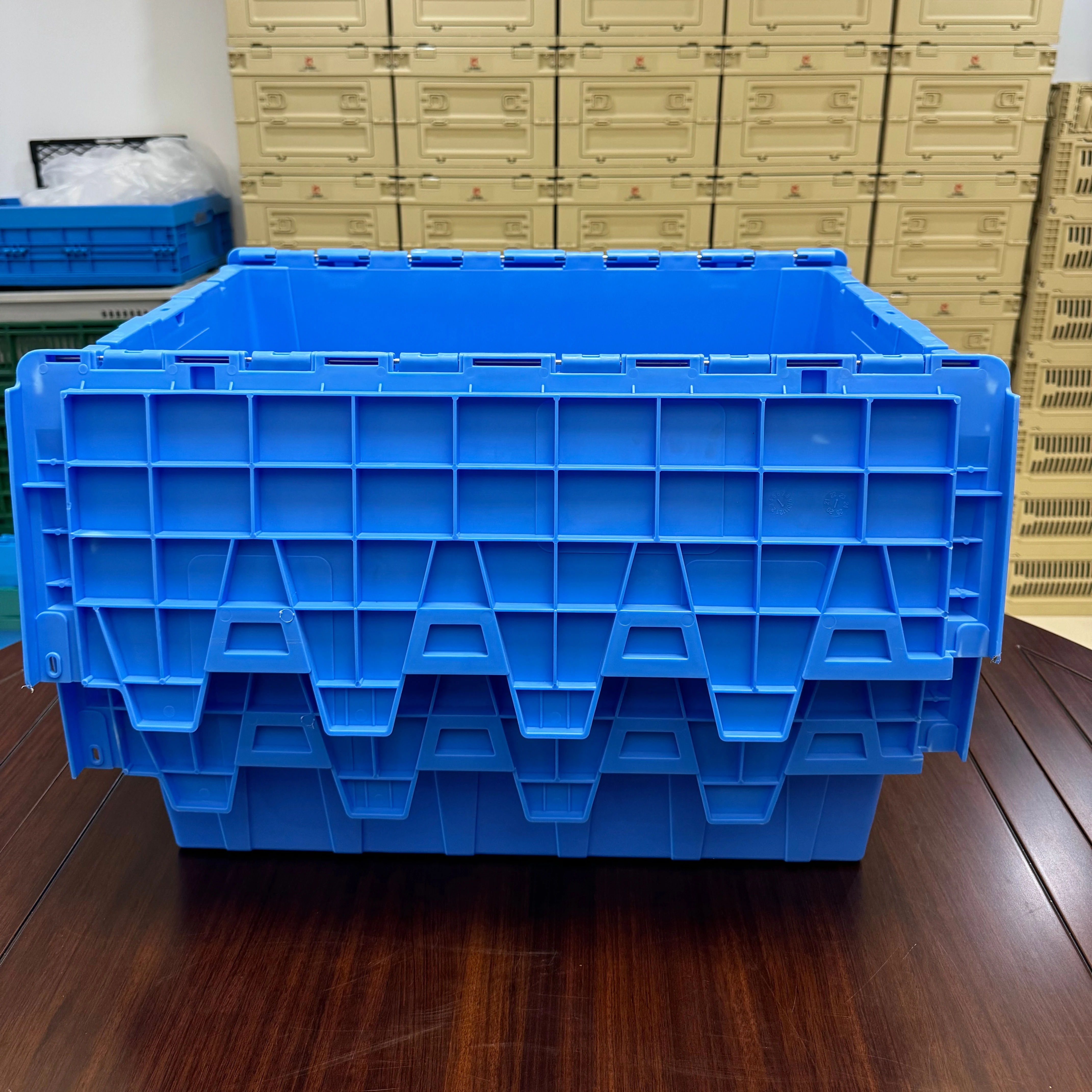 Прямоугольный пластиковый ящик для хранения перерабатываемый полипропиленовый материал Прочная Складная сетка с крышкой фруктов Штабелируемый