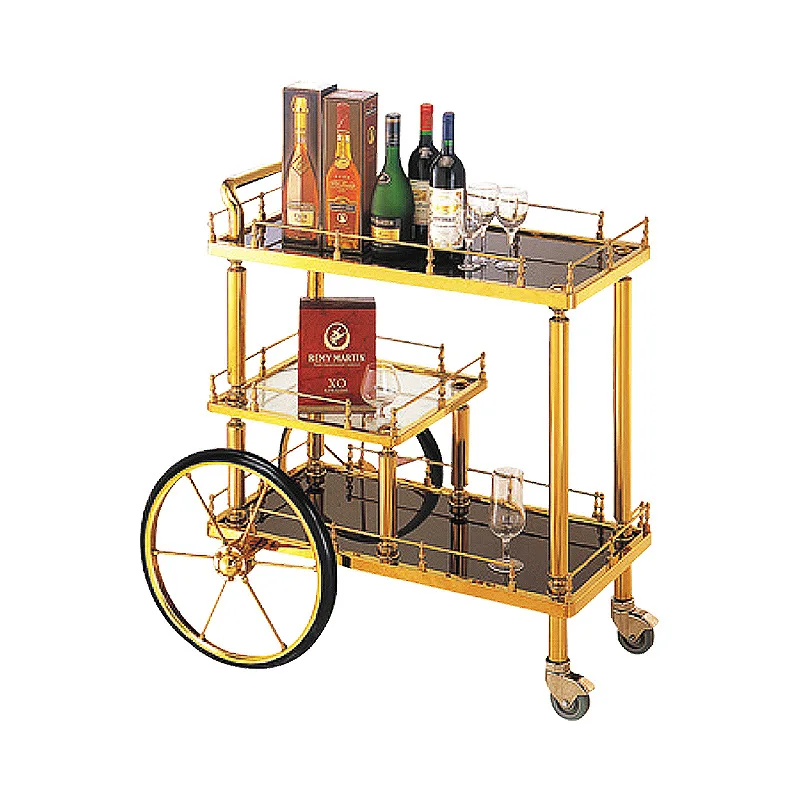 Bar Cart Furniture 2 Tier Gold Metal Kitchen Serving Bar Trolley Cart For Dining Room Kitchen trolley Hotel Trolley Cart