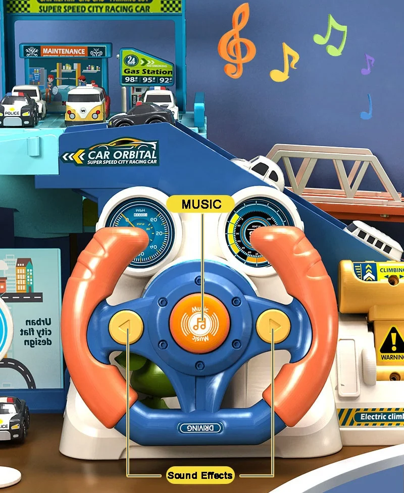 New Arrival Kid DIY Assemble Slot Toy Parking Garage Steering Wheel Toys Car Driving Simulation Track Urban Rail Transit
