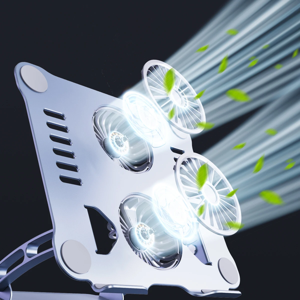 Yicosun Adjustable Ergonomic 2 fans Laptop Holder Aluminum Alloy Desk Laptop Stand Cooling Pads with 360 Rotating Base