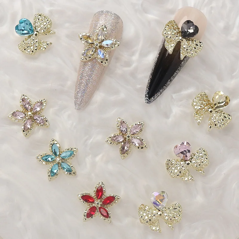 Factory Wholesale Alloy Bow Charms for Nails Bowtie Bowknot Nail Studs Rhinestone for Women Girls Nail Art