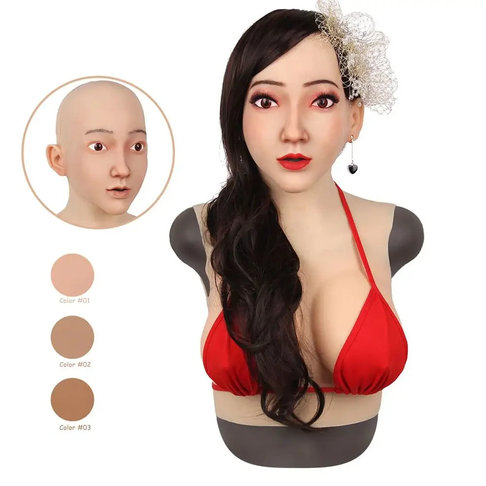 New artificial Realistic Female Mask With liquid Silicone Breast Forms boobs For Crossdresser Cosplay Drag queen