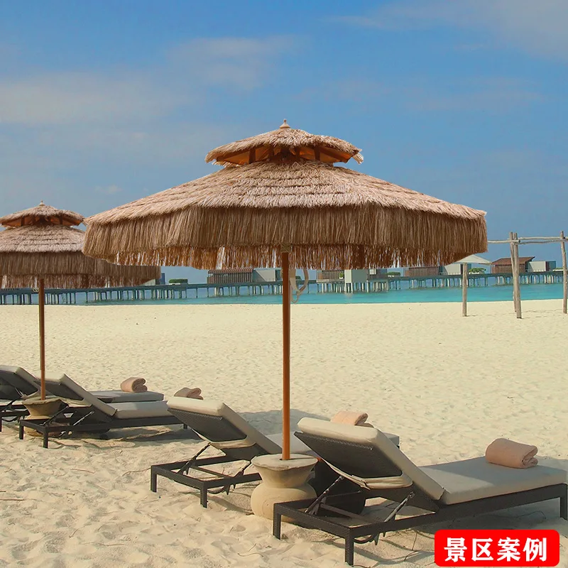 Outdoor Thatched Umbrellas Artificial Straw Middle Column Umbrellas Beach Sun Retro Pastoral Farmhouse Scenic Spots Parasols