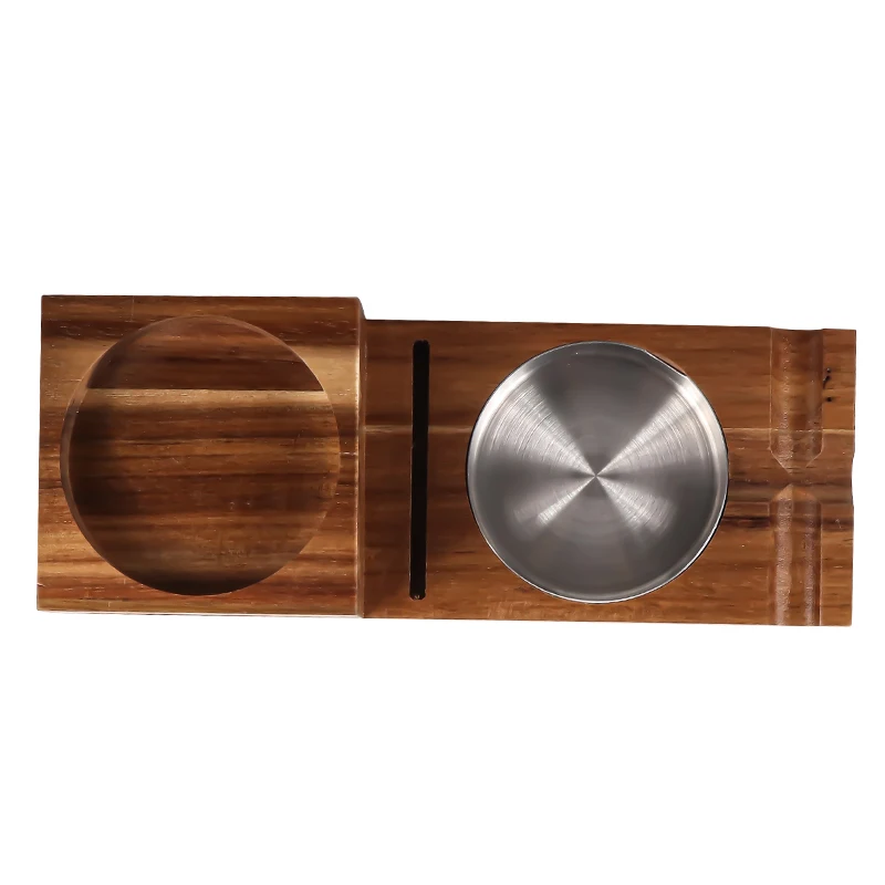 High Quality Wooden Cigar Ashtray Accessories Set Whisky Glass Tray Holder Cigar Ashtray Coaster With Cigar Cutter Slot