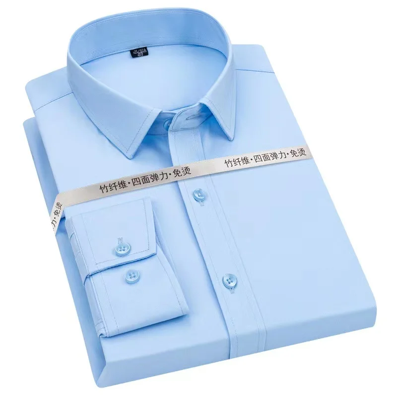 2023 Fashion Men Working Business Formal Shirts Plain White 4 Way Stretch Shirt