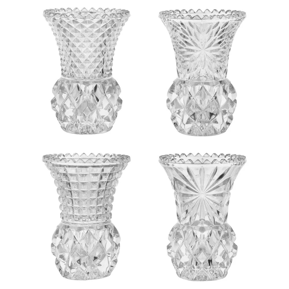 Luxury High End 3D Relief Tabletop Home Decor Flower Vases Plant Pot Transparent Crystal Glass Vase For Living Room
