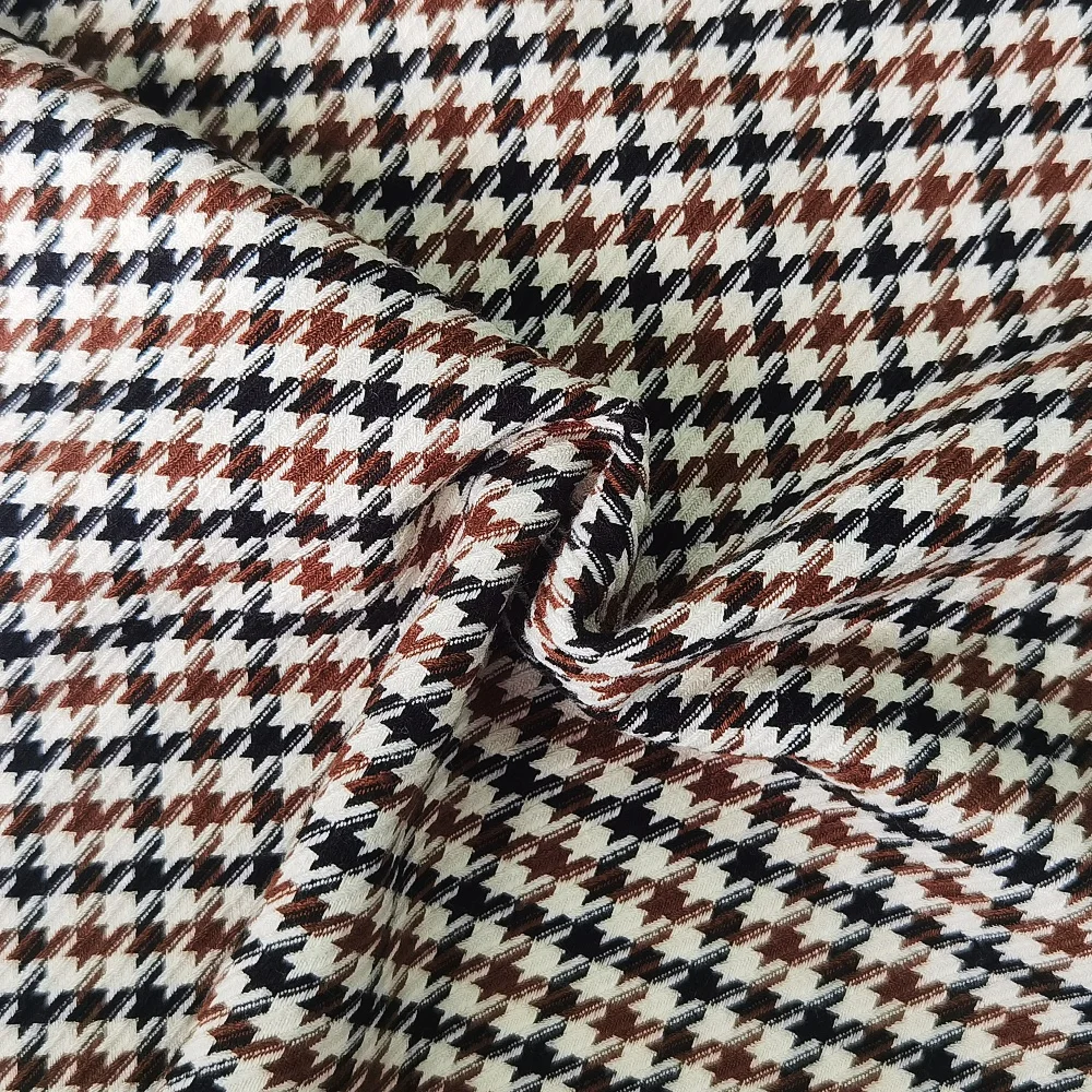 Customized suit fabric yarn dyed tweed style polyester rayon spandex houndstooth tr check plaid fabric