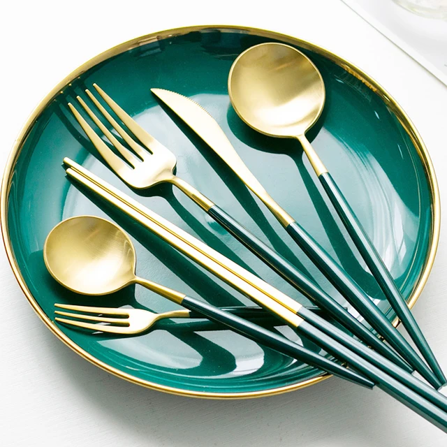 
Luxury Gold Plated Cutlery Set Stainless Steel Cutlery Sanding Polish Gold Flatware Set 