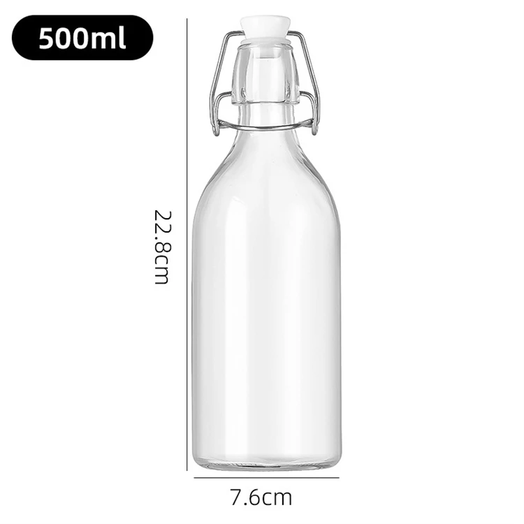 Custom multiple 500ml 750ml 1L swing top cork beverage beer glass water wine bottle with clip stopper