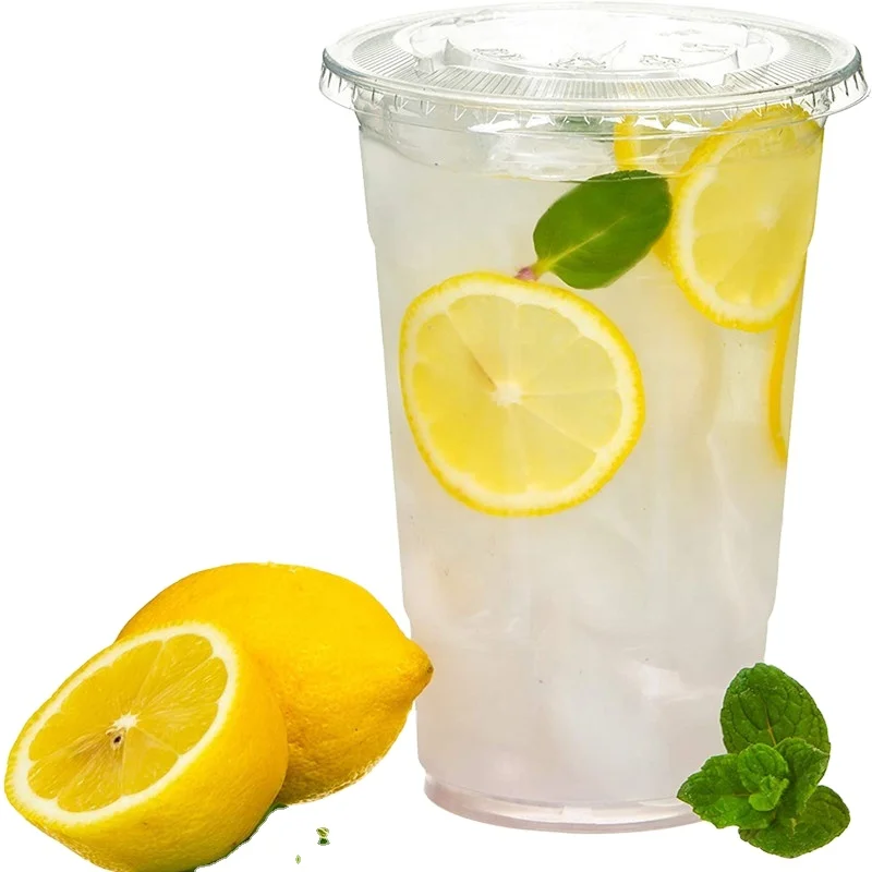 Clear Plastic Cups With Flat Slotted Lids for Iced Cold Drinks Coffee Tea Smoothie Bubble Boba Disposable Extra Large Size