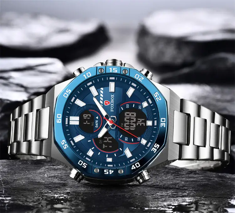 LIGE FB0060 brand agents China gents digital watch low price steel Strap Luminous double display storage Casual watch kit