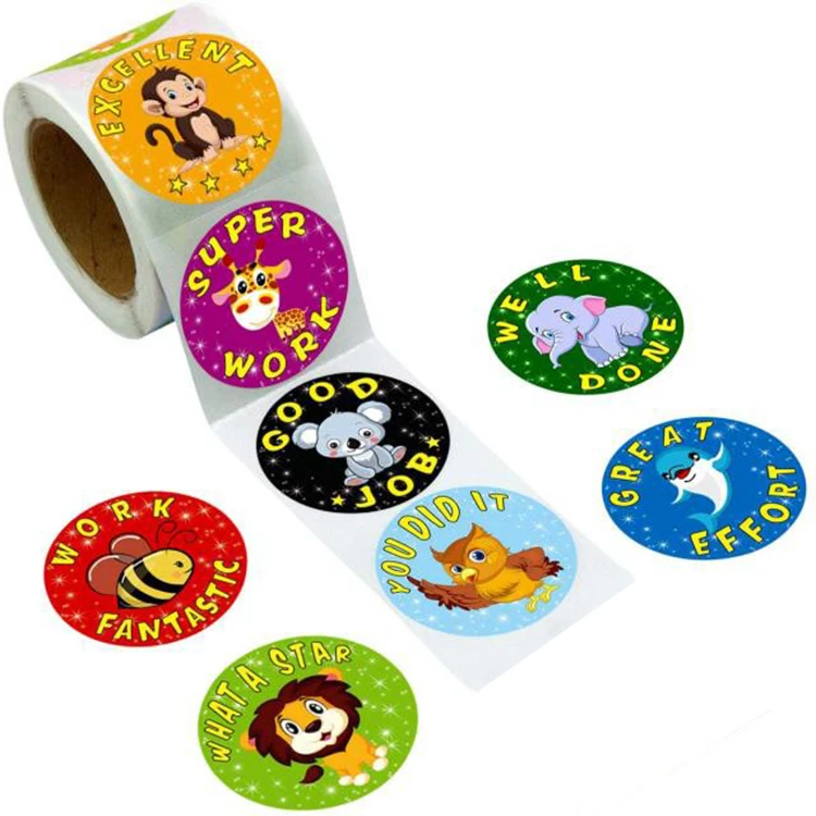Custom Printing Round Mini Waterproof Adhesive Vinyl Colored Christmas Decorative Sticker Cartoon Sticker for Kids