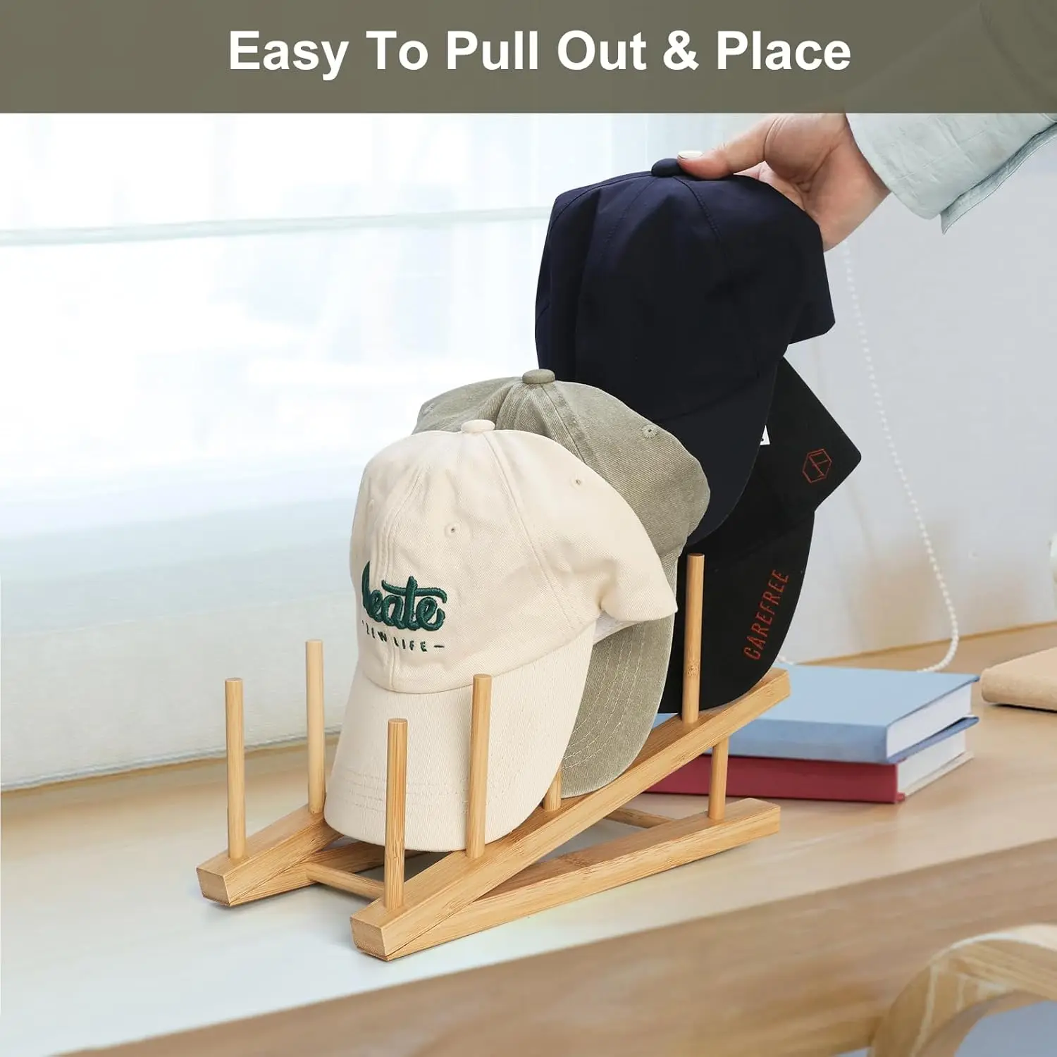 202408 Bamboo Hat Rack Upgrade Hat Organizer for Basecap Compact Wooden Hat Holder up to 30 Caps Organizer