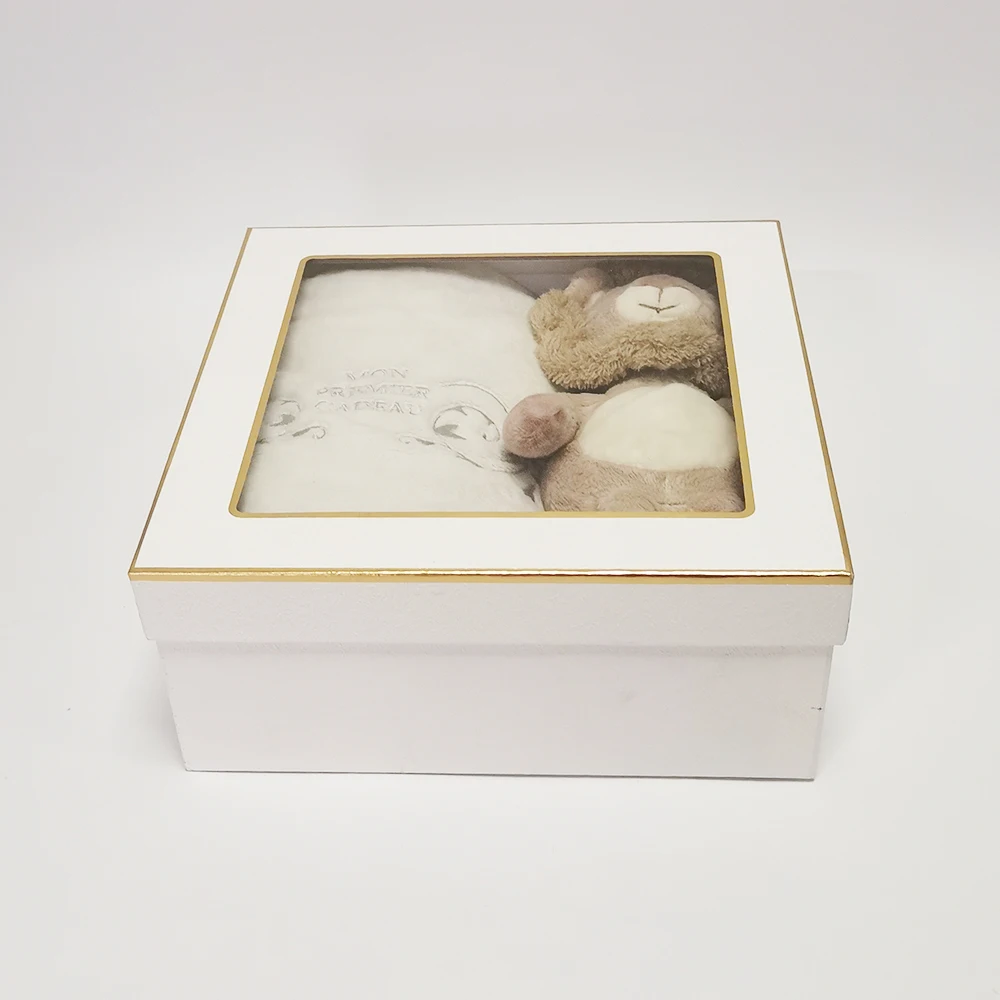 customized logo design baby toy lion and plush blanket with window box as a gift set