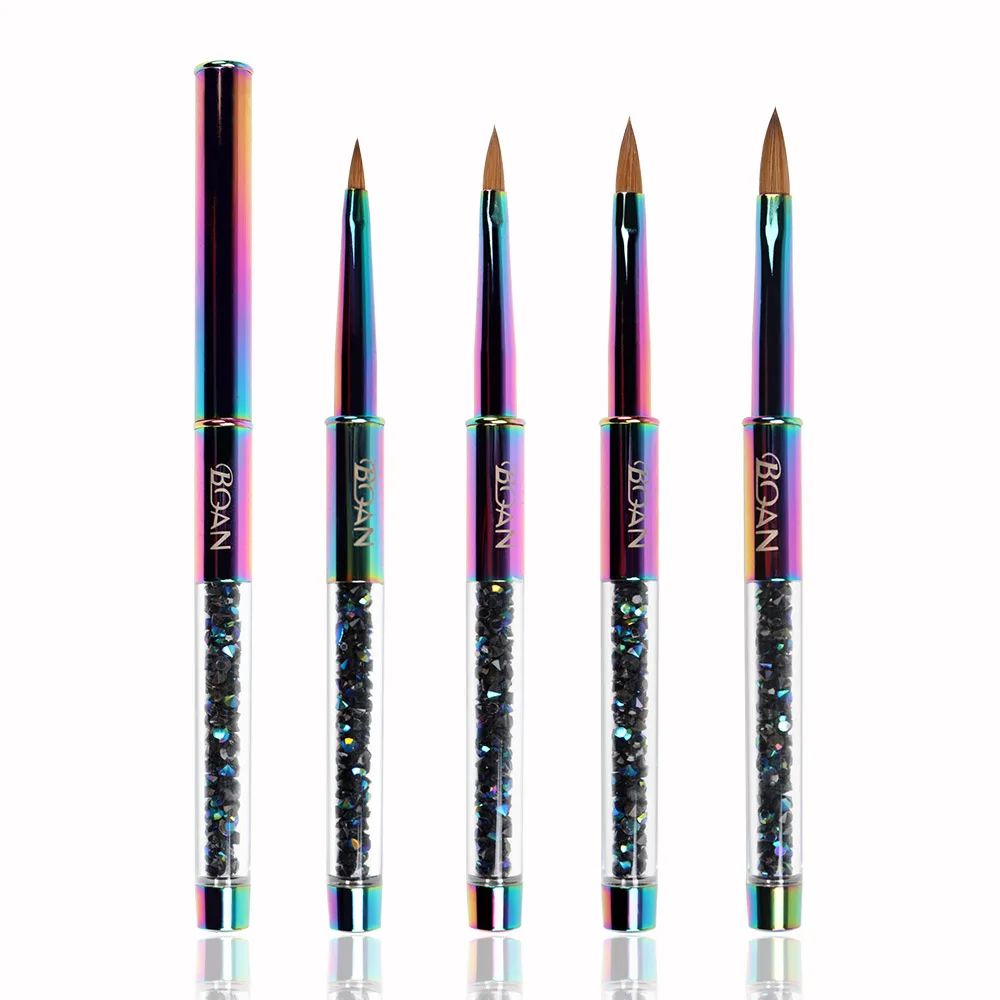 dazzle gradient glitter metal acrylic handle with rhinestone pure kolinsky acrylic nail art brush for acrylic nail extension