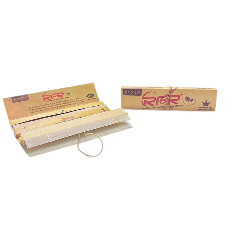 RFR Classic King Size Slim Unbleached Brown Cigarette Smoking Rolling Papers 32 Leaves with Tips and Closing Rope