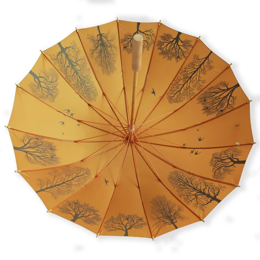 Fashion Style Wooden Handle Umbrella 16 Rib Long Handle Straight Umbrella Crafts Large Manual Sunshade Umbrella For Outdoors