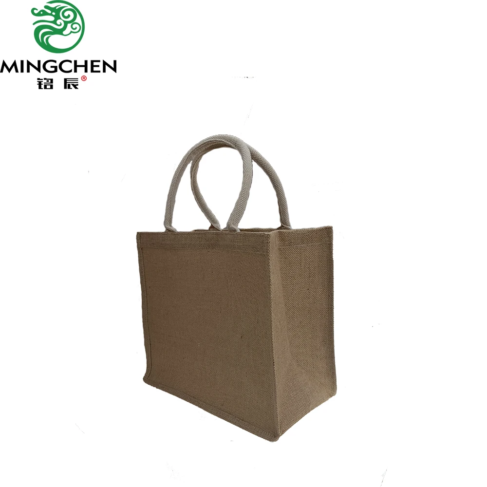 large durable   real jute fabric with lamination inside  shopping bag with cotton rope   handles