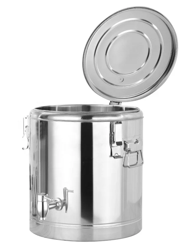 Restaurant Supplies 10/20/30L Stainless Steel Barrel Heat Preservation Thermal Tea Drinking Bucket Stock Pot with Faucet