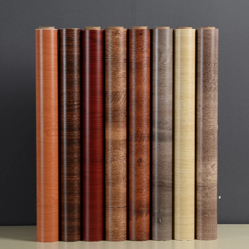Factory Wholesale PVC Wallpaper Red Cherry Wood Grain Background Peel Stick Waterproof Wall Sticker Bathroom Cabinet Door Decor