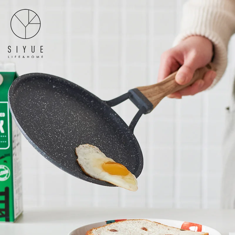 Kitchen Stovetop Egg Cooking Cast Non-stick Cast Iron Frying Pan With Wooden Handle for Saute Grill 3121