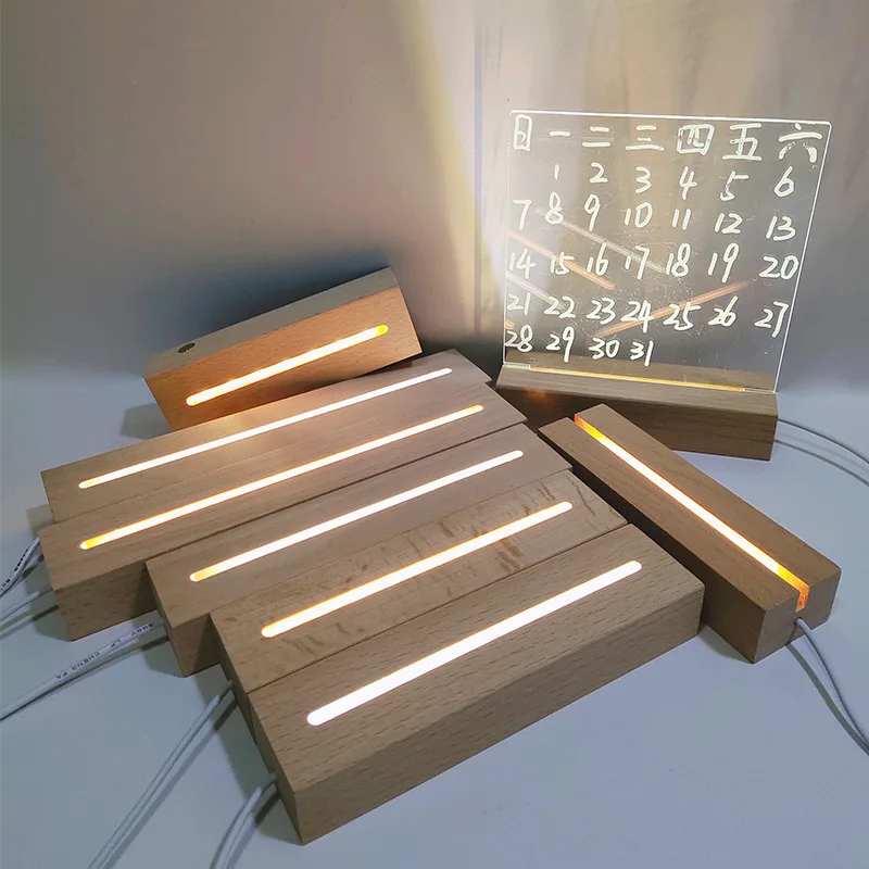 Hot Selling Wooden Base Diy Rectangle Wooden Base Lamp Led 3d Night Light Base For Acrylic Sheet