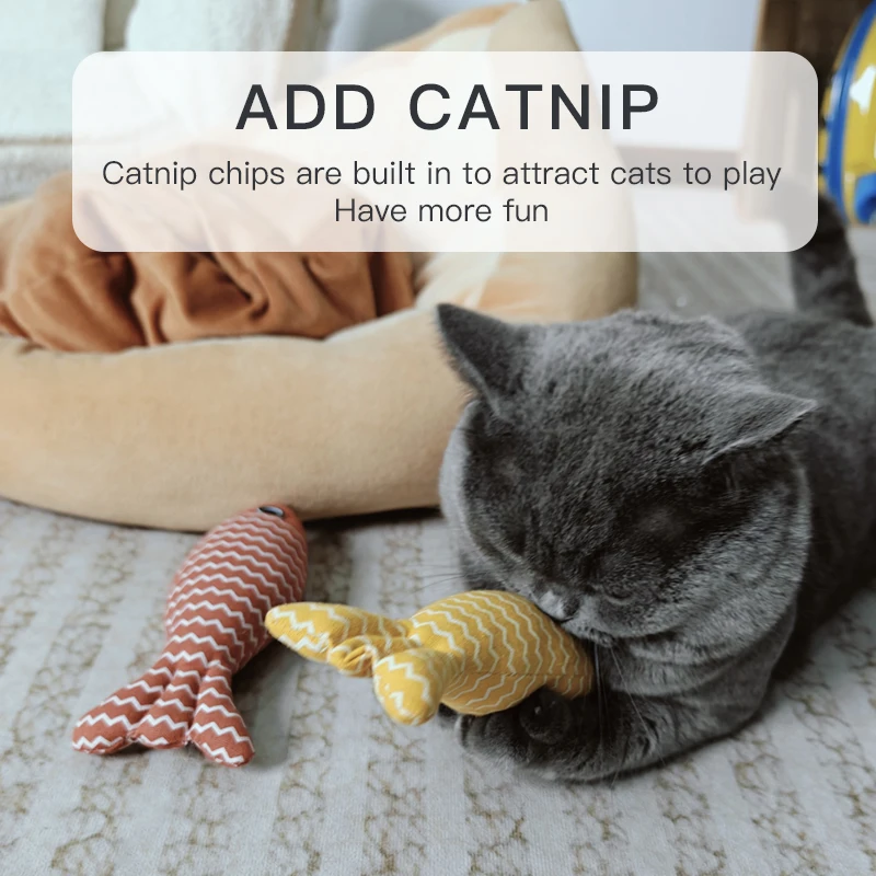 Custom Catnip Cat Toy Fish Soft Linen Stuffing Toy Interactive Kitten Chew Toys for Indoor Cats