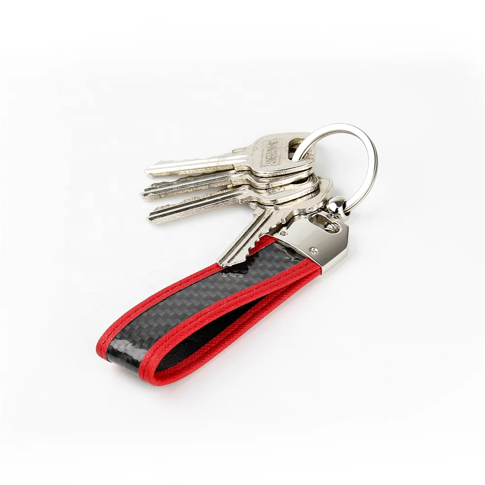 Hand Made Flexible Carbon Fiber Material Key Chain Metal Ring Genuine Leather Keychain