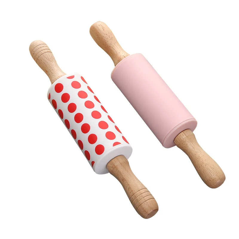 Wholesale Silicone Rolling Pin Wooden Handle Rolling Pin Dumpling Flour Stick Roller Rolling Pin