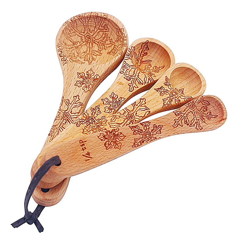 Natural Healthy Laser Etched Wooden Measuring Spoon Set