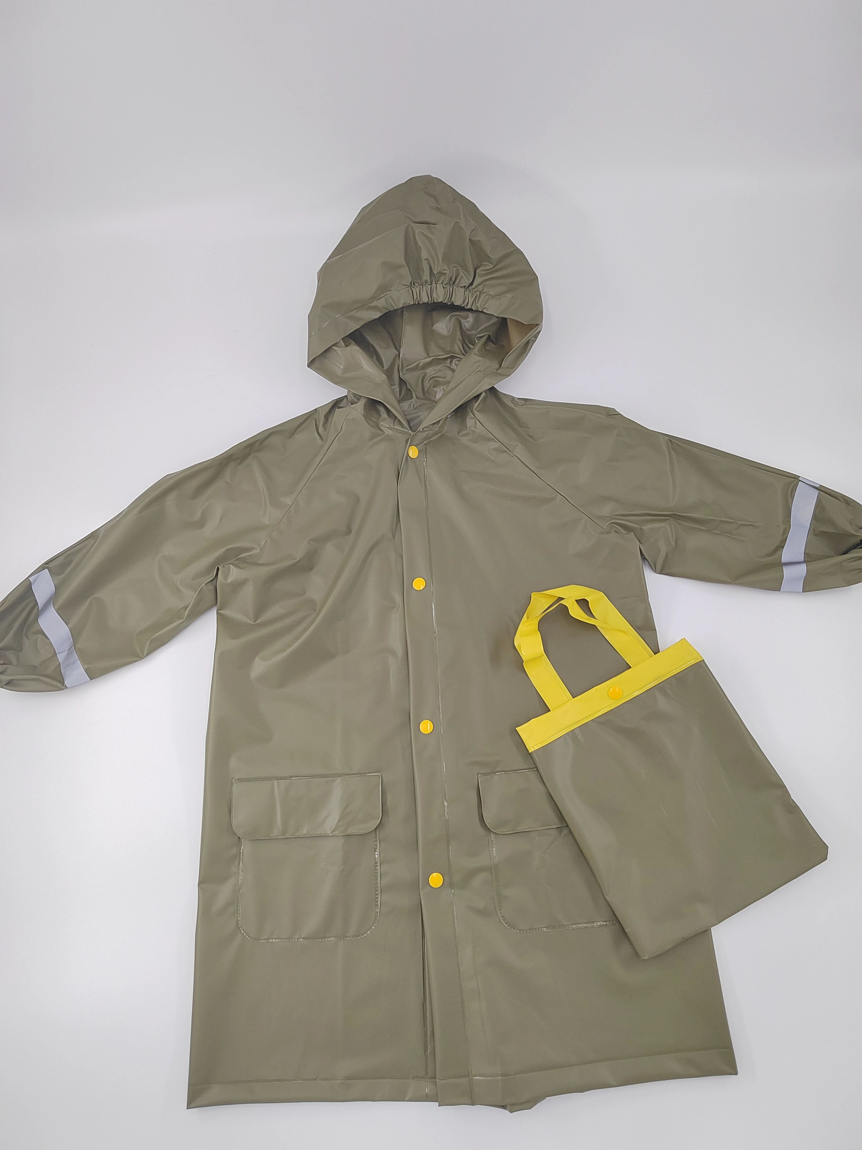 Wholesale high quality reflective strip PVC rain coat for kids waterproof School Outdoor Camping rain coat