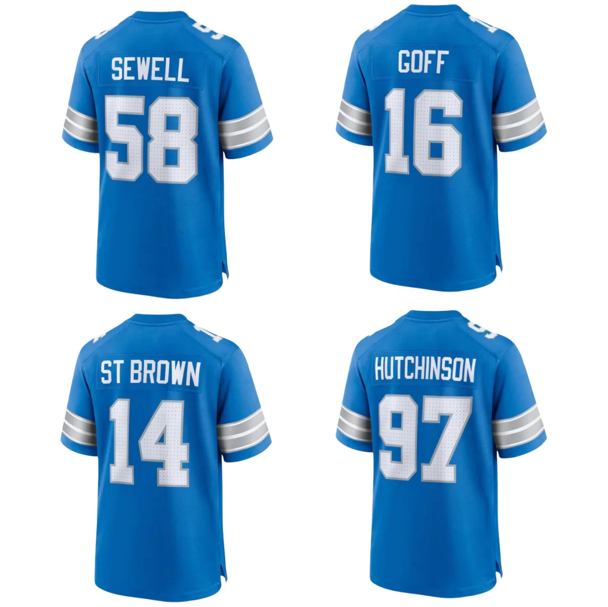 2024-25 лучшего качества #14 Mon-ra St. Brown #97 Aidan Hutchinson #26 Jahmyr Gibbs #16 Jared Goff Американская Футбольная майка