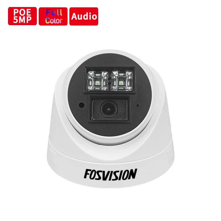 Fosvision Ip Poe 5MP Camera Full Color Night Vision Ir Security  Cctv Dome Camera 265 built-in mic Network Camera