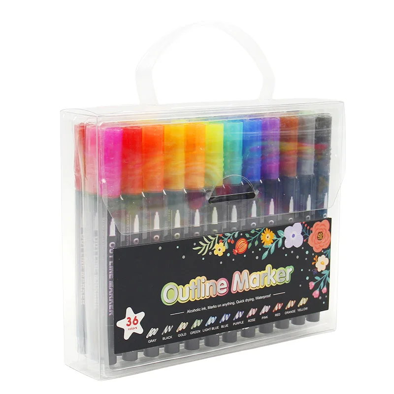 Vibrant Outline Marker Pack - 12/24/36/48 Assorted Colors, Durable Alcohol Ink, Quick Dry, Ideal for Journaling, and Art Project