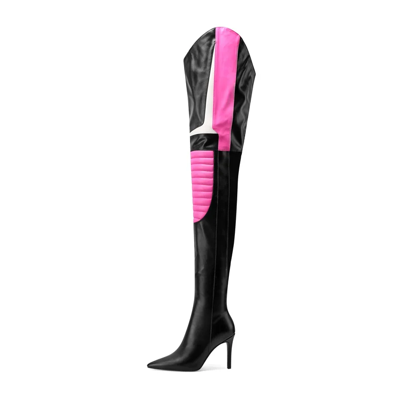 New pointed toe thin heels over the knee boots winter street sporty style Down knee protection thigh high boots 2024