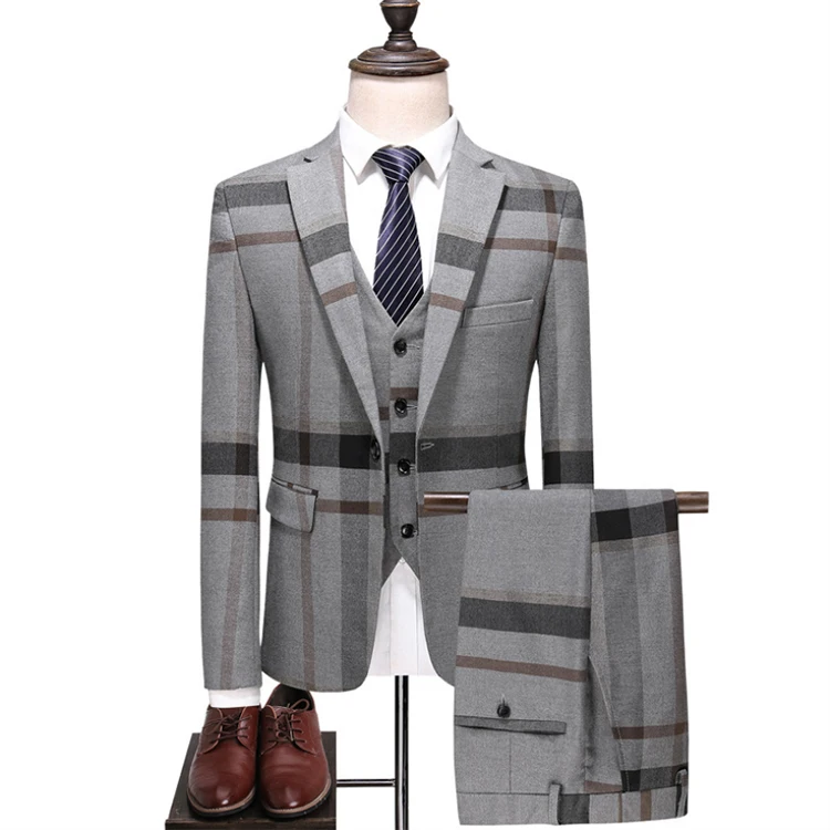 Wholesale lattice work suits man suit 3 pcs