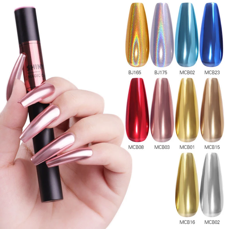 
New Design Colorful Magic Solid Powder Nail Acrylic Chrome Powder Nail Art Pen Laser Nail Art Polish Glitter Powder 