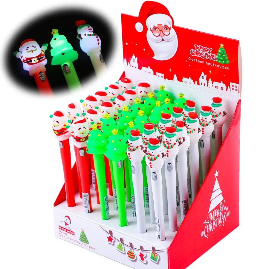 2025 New year kids gifts cartoon cute black gel ink led christmas light up pen