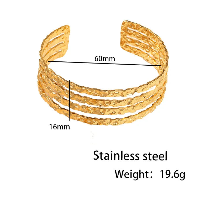 Quj  New Waterproof Multy Layers Wide Band Stainless Steel Cuff Bracelet Gold Real Gold Plated Titanium Bracelet for Women