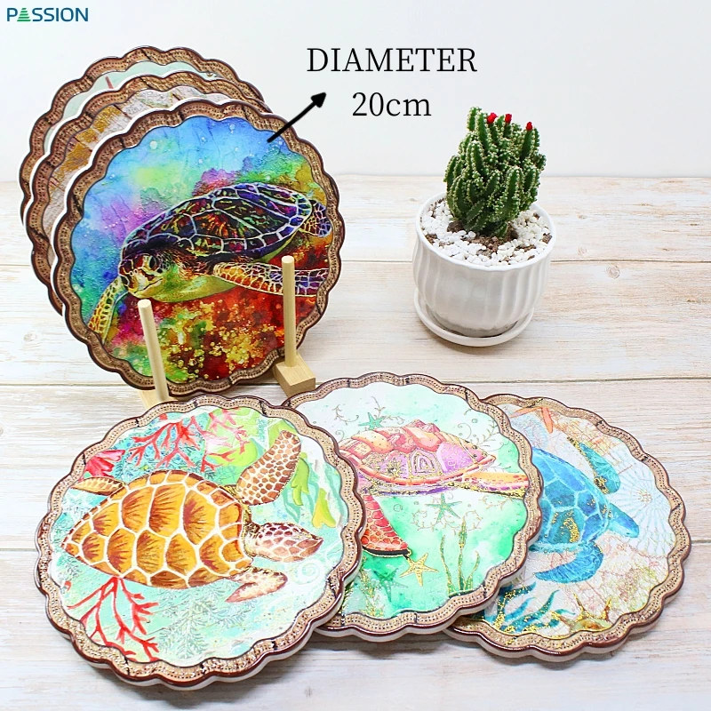 Restaurant Personalized Logo  Bowl Ceramic Trivet Dinner Plate Wholesale Lace Circle 20 Petals with Cork Backing