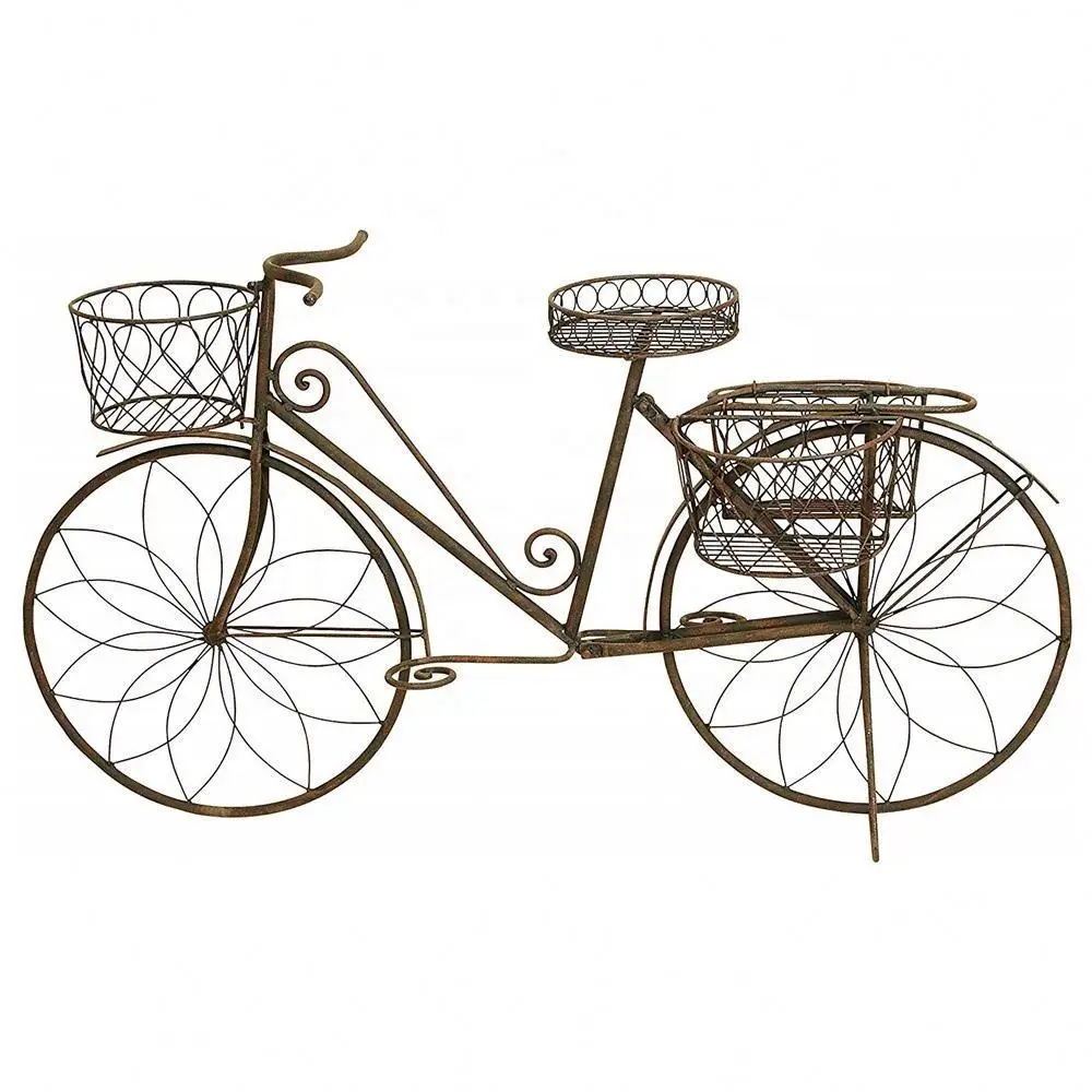 Garden Decoration Planter Stand Decorative Bicycle Metal Iron Plant Stand For Flower Pot