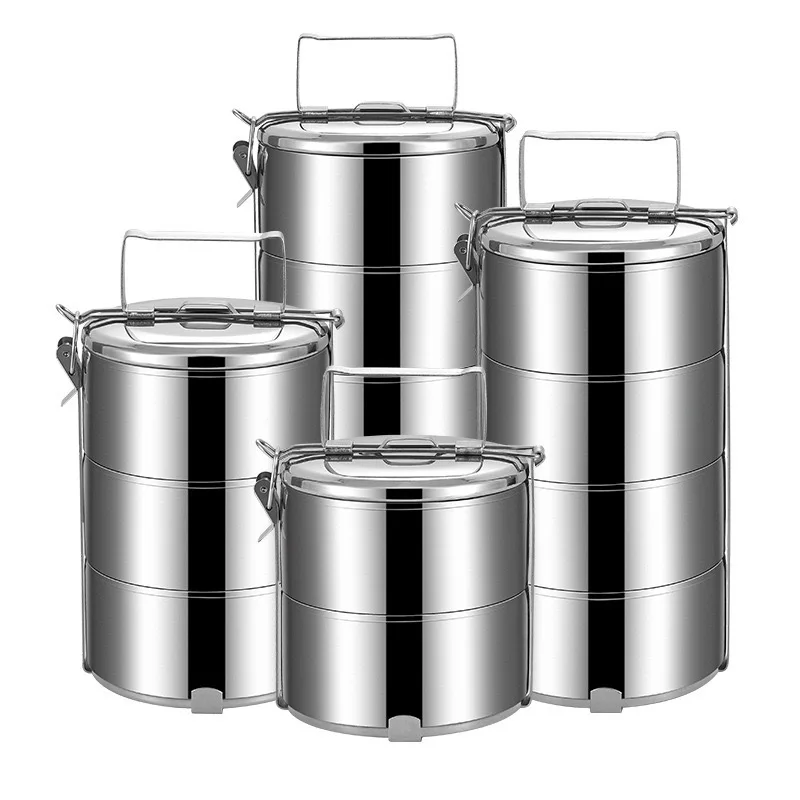 Заводская Штабелируемая металлическая сумка для завтрака Tiffin, 3-слойная пищевая коробка из нержавеющей стали с ручкой