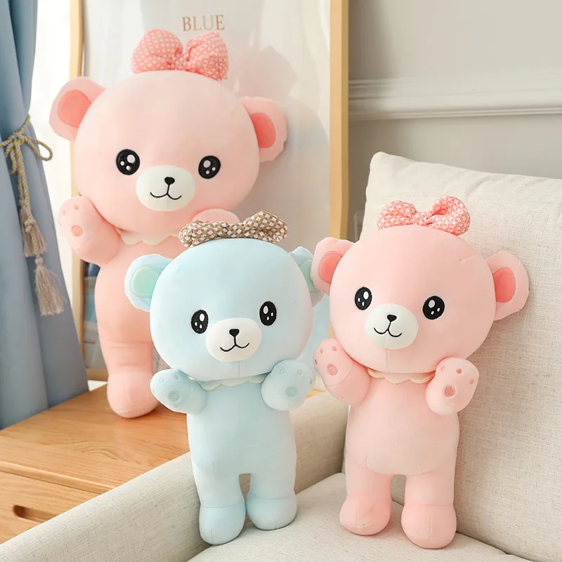 High quality stuffed soft giant pink blue teddy bear with bow plush toys