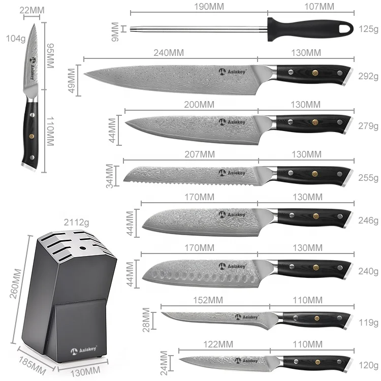 8 Piece Triple Blossom Damascus Knife Set VG-10 Core Steel with G10 Handle Custom Luxury Kitchen Knives